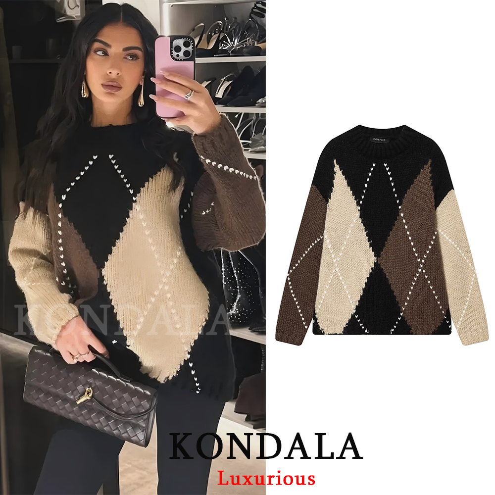 Thermal Long John - KONDALA Vintage Plaid Knit Sweaters Women