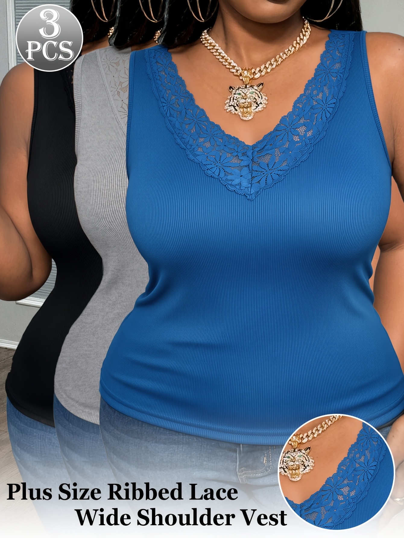 3-Pack Plus Size Lace V-Neck V - đánh giá và giá Sleeveless Undershirt