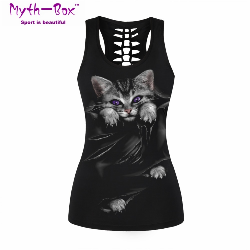 Women Sport Vest Bad Cat Print - đánh giá và giá Sleeveless Undershirt